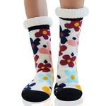 WYTartist Women Slipper Socks Super Soft and Warm Fleece Lined Socks Stripe Cute Animals Winter Socks for Women and Girls (Flower)