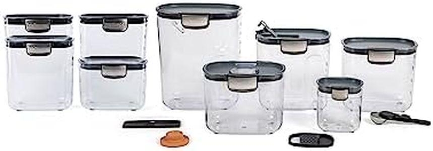 Progressive International ProKeeper+ 13 Piece Clear Plastic Airtight Food Flour Snack & Sugar Baker's Kitchen Container Canister Set with Magnetic Accessories, Brown,Clear (PKS-13PC (13-Piece Set))