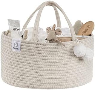 fephas Baby Diaper Caddy Organizer- Off White Rope Nursery Storage Bin- Portable Diaper Storage Basket for Changing Table and Car- Perfect Baby Shower & Registry Gift