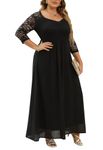 Nemidor Women's Deep- V Neck 3/4 Sleeve Vintage Plus Size Bridesmaid Formal Maxi Dress (24, Black+Sleeve)