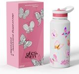 DecoNeit Water Bottles, Durable Insulated with Straw lid and butterfly decorations, Reusable Stainless Steel Water Bottle for Women Gifts, Leak Proof & BPA Free, 32oz, Butterfly