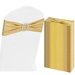 Pack of 60 Spandex Chair Sashes, Chair Bows Sashes for Wedding Reception, Stretch Chair Band Sashes with Buckle for Wedding Banquet Events Party Decoration- Metallic Gold