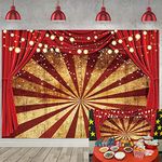 Circus Golden Glitter Backdrop Carnival Red Curtain Sparkle Stripes Halloween party Background Kids Adult Birthday Baby Shower Party Cake Table Decorations Banner 7x5FT