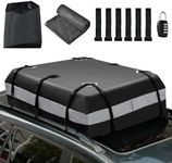 COSTWAY 15/21 Cubic Feet Car Roof Bag, 100% Waterproof Roofing Cargo Carrier with Anti-Slip Mat, Combination Lock & Straps, Rooftop Luggage Storage Box (Black+Grey, 15 Cubic Ft/424L)