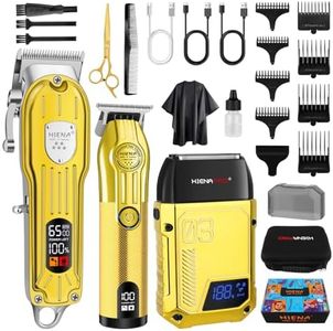 HIENA PRO Tagliacapelli professionale da uomo, kit completo per tagliare i capelli con tagliacapelli e rasoio a lamina, kit senza fili per barbiere con display a LED