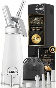 B-ARS Whipped Cream Dispenser-Professional Dispenser-Whip Cream Dispenser -Whipping Siphon-Whipped Cream Maker-Cream Whipper-Aluminum Whipped Cream Dispenser 500 ml. (White)
