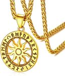 FaithHeart Viking Runes Sun Pendant Necklace Gold Plated Vintage Swirl Filigree Unisex Jewelry