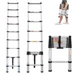 8.5Ft/2.6M Telescopic Ladder Portable Aluminium Extension Ladders,Telescopic Attic Loft Ladders,Multi-Purpose Multi-Function Extendable Ladder,Max Load 330lbs