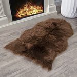 Silky Super Soft Faux (Fake) Sheepskin Brown Shag Rug and Machine Washable. Great for Photography or a Bedroom Get The Real Look Without Harming Animals (Single Pelt - 2 feet x 3 feet)