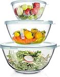 Luvan High Borosilicate Glass Mixing Salad Bowls with Lids Set of 3(4.5QT,2.7QT,1.1QT),Large Kitchen Nesting Bowls, Great for Food Storage, Cooking, Baking, Prepping,Dishwasher and Microwave Safe