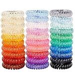 DeaLott Spiral Hair Ties - 35Pcs Colorful Phone Cord Elastic Ponytail Spiral Coils for Women, Girls, Teens - No Crease, Waterproof, Works on All Hair Types (Transparent)