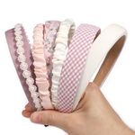 7pcs Cute Headbands Set for Women Girls, Anti-Slip Flower & Padded Headband Stylish Pearl Head Band Vintage Pink White Twisted Plaid Headband Hair Accessories