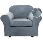 H.VERSAILTEX Rich Velvet Stretch 2 Piece Chair Cover Chair Slipcover Sofa Cover Furniture Protector Couch Soft with Elastic Bottom Chair Couch Cover with Arms Width Up to 49 Inch(Chair, Stone Blue)