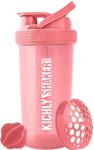 Kichly Shaker Bottle 1 Pack - 28 Ounce Plastic Protein Shaker Bottle for Pre & Post workout with Twist & Lock Protein Box Storage (Pink)