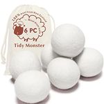 Tidy Monster 6 Pack All Natural Organic Wool Dryer Balls Xl Size - Reusable Chemical Free Natural Fabric Softener Anti Static Reduces Clothing Wrinkles And Saves Drying Time (White)