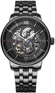 FIYTA Photographer Mechanical Automatic Watch, Large Hollowed-Out Transparent Dial, Synthetic Sapphire, Leather/Stainless Steel Strap Watch for Men
