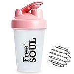 Free Soul Protein Shaker Bottle 400ml with Mixball - Pink - BPA Free - Mini Water Bottle for Protein Shakes - Small & Easy to Grip & Temperature Safe