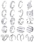 Milacolato 20Pcs Adjustable Ear Cuffs Earrings Set for Women Stainless Steel Non-Piercing Cartilage Clip On Wrap Earring Set Silver