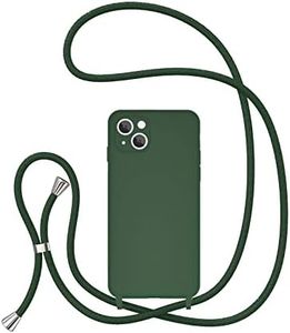 UEEBAI Crossbody Lanyard Phone case for iPhone 13 6.1 inch, Silicone Phone Cover with Adjustable Necklace Strap Soft Belt Neck Cord Lanyard Shockproof Protective Case - Deep Green