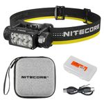 Nitecore HC65 UHE Headlamp, 2000 Lumen Heavy Duty Metal, USB-C Rechargeable with White, Red, and Reading Lights for Camping, Hiking, Hunting, and Industrial Works with LumenTac Organizer (Black)