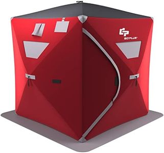 Goplus Pop-up Portable Ice Fishing Tent - 2-4 People, Insulated Ice Shanty House with Windows, Zippered Door, Wind Rope, Carrying Bag - Red