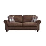 Panana 2 Seat Sofa Lounger Couch w/Wood Legs Vintage Design Compact Rolled Arm Home Bedroom Loveseat Brown