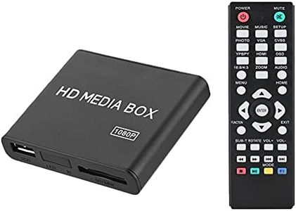 1080p HD Media Player, Mini MP4 Player Stereo Surrounding Sound with AV/HDMI/VGA/YPbPr Output with Remote Control Supports SD Cards and USB Drives Devices(US Plug)