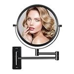 Wall-Mounted Makeup Mirror, 10x Magnification,180 Degree Left and Right Swing arm 8 inches 360 Degree Rotating Double-Sided Bathroom Mirror, Black