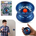 Alloy Responsive Metal YoYo for Tricks – Beginner Friendly Aluminum Yo-Yo with Extra String, Tug Return Yoyo for Kids, 5cm Diameter, Blue Christmas Yoyo Gift for Boys & Girls