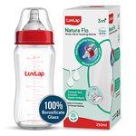 LuvLap Natura Flo Wide Neck Glass Feeding Bottle, New Born/Infants/Toddler Upto 3 Years, BPA Free, Ergonomic Shape is Easy to Hold, with Anti Colic Nipple, 250ml