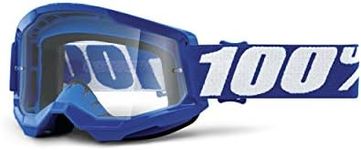 100% Strata 2 Motocross & Mountain Bike Goggles - MX and MTB Racing Protective Eyewear (Blue - Clear Lens)