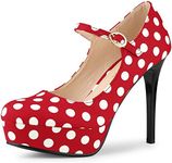 Allegra K Women's Platform Mary Jane Polka Dots Stiletto Heel Red Pumps 9 M US