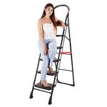 Homace Strong Heavy Duty 6 Step Fold-Able Durable Iron Metal Wide Ladder for Home Anti Non Skid Indoor Outdoor Use Smart Platform 3 Year Warranty (6 Steps, Black)