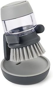 Joseph Joseph Palm Scrub Refillable Soap Dispensing Cleaning Washing Up Kitchen Brush with Storage Stand Holder, Grey