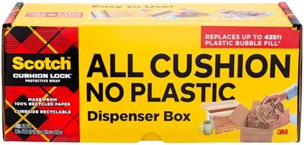 Scotch Cushion Lock Protective Wrap with Dispenser Box, 12 in. x 175 ft., Sustainable Packaging Solution for Packing, Shipping, and Moving, Alternative for Bubble Cushion Wrap