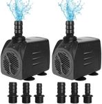 2 Pack 400GPH Submersible Water Pump25W，Ultra-Quiet Fountain Pump with 6 Nozzles 6.9ft Max Lift Height 6FT Power Cord1400L/H for Fish Tank, Pond, Hydroponics System, Anti-Dry Adjustable