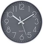 Wall Clock 12 Inch Silent Non-Ticking Modern Wall Clocks Battery Operated Grey Easy To Read Clock for Office Home Decor Bathroom Kitchen Bedroom School Living Room