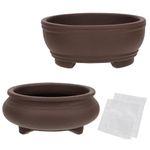 happy bonsai 2 pc 3.9" + 4.1" Unglazed Round Ceramic Succulent Planter Pot Set