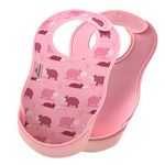 Bibetta Bib - 2x Pack - Premium Neoprene Ultrabib for Comfort - Waterproof baby bibs - Weaning bibs with Crumb Catcher Pocket for Feeding Babies and Toddlers - Roll Up and Machine Washable (Hippos)
