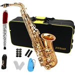 JUUXAAN Alto Saxophone Eb beginner Saxophone includes brush canvas suitcase glove whistle piece cork plaster wipe cloth neck strap and other accessories… (Popular)