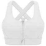 INIBUD Women’s Sports Bra Post Surgery Bra Zip Front with Removable Pads Yoga Bra for Workout Fitness(White, Large)