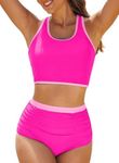 Aleumdr Bikini Sets for Women Athletic Two Piece Womens Swimsuits High Waisted Color Block Tummy Control Bathing Suits Swim Suit for Women 2024 Pink Medium