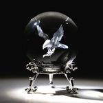 HDCRYSTALGIFTS Engraved Eagle Crystal Ball Paperweight with Stand 60mm 3D Laser Etched Glass Spheres Decorative Balls(Clear)