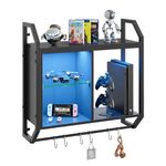 Bestier 25" LED Gaming Floating Shelves for Wall, Wall Mounted Shelf Pipe Adjustable Glass Shelves, Hanging Display Rack with 6 S-Hooks Towel Bar, Gaming Room Decor Shelf, Carbon Fiber Black