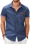 COOFANDY Denim Shirt Short Sleeve M