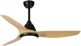 GLITI Ceiling Fan with Lighting and Remote Control, Lamp with Fan Flat 52 Inches AC, Quiet 3 Blades Ceiling Fan with Lights Led 24W for Bedroom Living Room (Wood)