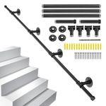 10FT/3M Industrial Pipe Stair Handrail - OZHOMY Wall Mount Grab Bar Anti-Slip Banister Rails, Black Galvanized Steel - Elderly & Child Safety for Indoor & Outdoor Stairs