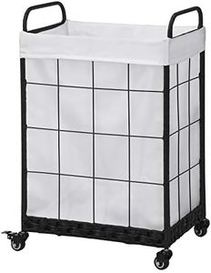 Laundry Hamper with Heavy Duty Rolling Lockable Wheels; Durable Laundry Basket with Detachable Liner Bag; Collapsible Clothes Hamper with Metal Handle (White)