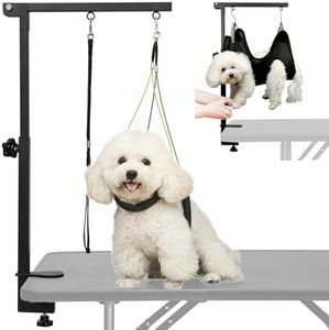 Breeze Touch Dog Grooming Table Arm - 35” Dog Grooming Stand with Clamp and Post, Loop Noose, No Sit Haunch Holder Grooming Restraint for Small & Medium Dogs