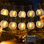 DSLebeen Festoon Lights Outdoor 50ft, Garden String Lights Mains Powered with 25+2 Plastic G40 LED Globe Bulb Lights 2700K Connectable Decorative Lighting for Cafe, Patio, Gazebo